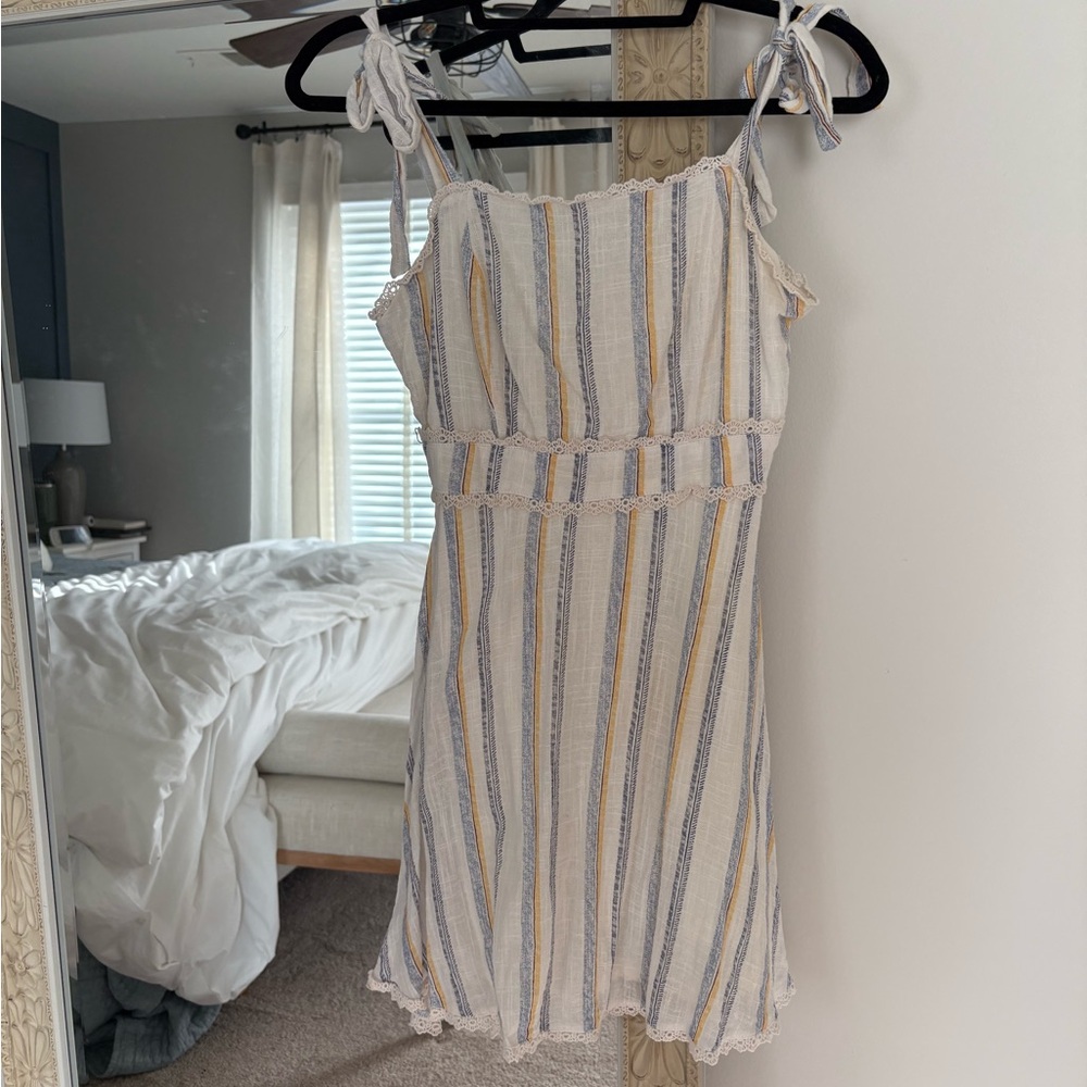 Altar'd State Striped Mini Dress in Cream, Blue, and Yellow